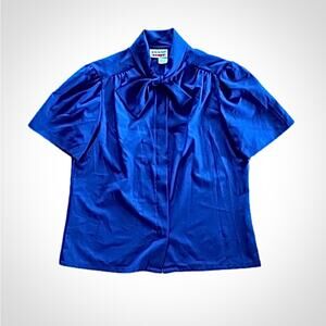 Judy Bond Vintage Blue Button-up Bow Blouse Womens 8